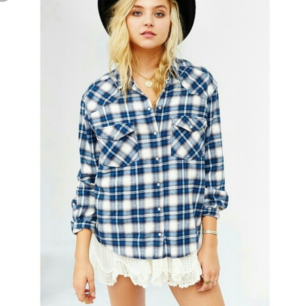 Urban Outfitters BDG Blue Lace Bottom Flannel